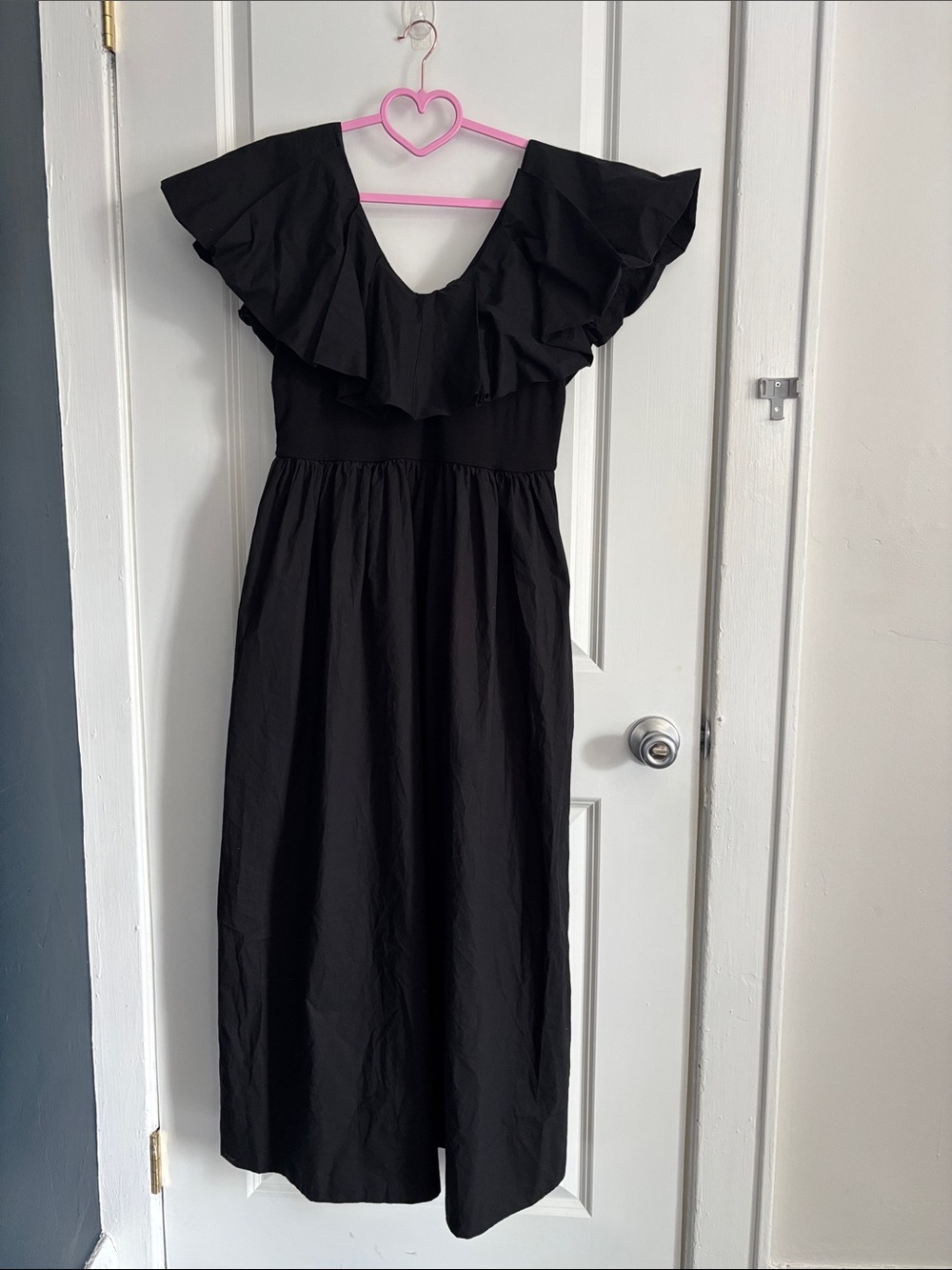 Ann Taylor Black Maxi Dress with Ruffle V-Neck
